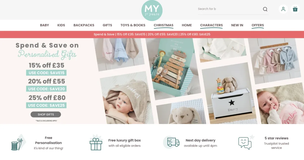 Name personalisation built into the product page, cart, and production handoff for a baby and kids gifting retailer