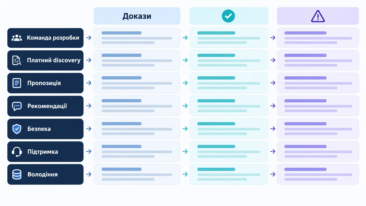Схема взаємозв’язків: Команда розробки, Докази, Платний discovery, Пропозиція, Рекомендації, Безпека, Підтримка.