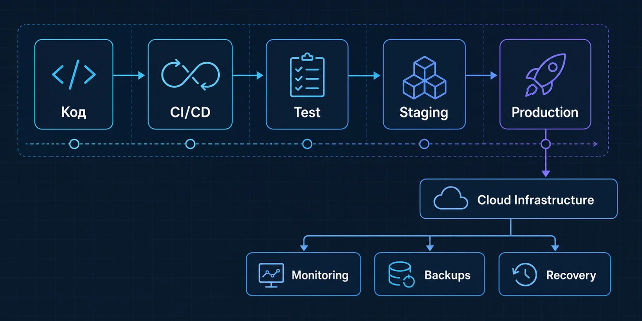 Cloud delivery архитектура eCommerce с CI/CD, средами, production, мониторингом и восстановлением