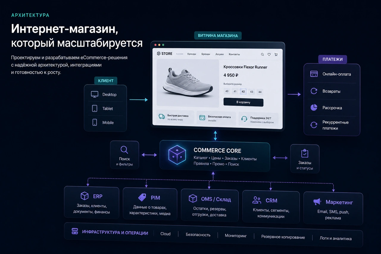 Архитектура разработки интернет-магазина: витрина, commerce-ядро и интеграции с бизнес-системами
