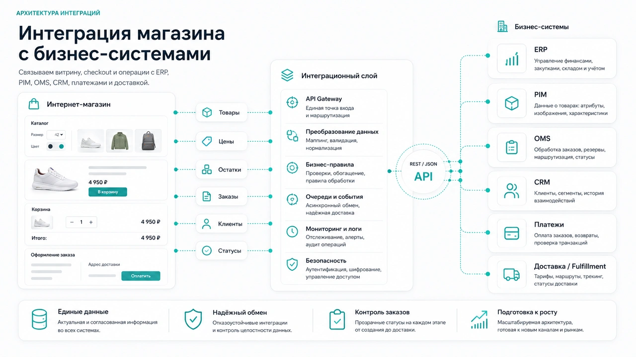 Архитектура интернет-магазина и интеграции eCommerce с ERP, PIM, OMS, CRM, оплатой и доставкой
